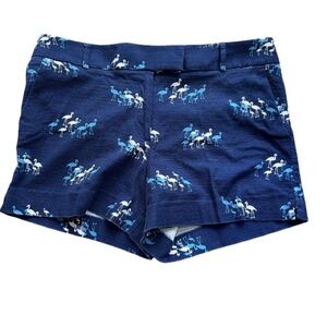 Ann Taylor LOFT The Riviera Shorts Blue Flamingo Print Size 12 Cotton Blend